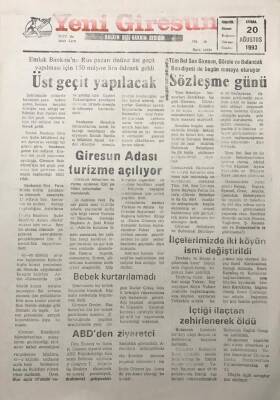 Yeni Giresun Gazetesi 20 Ağustos 1993Giresun Adası Turizme Açılıyor GZ30090 - 1