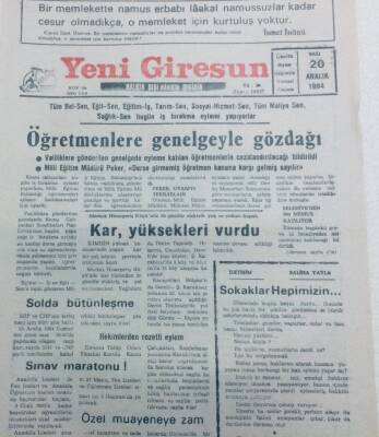 Yeni Giresun Gazetesi 20 Aralık 1994 - Öğretmenlere Genelgeyle Göz Dağı GZ40740 - 1