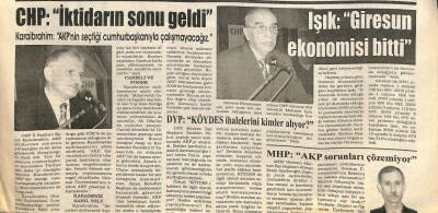 Yeni Giresun Gazetesi 20 Aralık 2006 - CHP İktidarın Sonu Geldi GZ101965 - 1