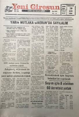 Yeni Giresun Gazetesi 20 Ekim 1990 Yarın Mutlaka Giresunda Sayılalım GZ30159 - 1