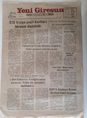 Yeni Giresun Gazetesi 20 Ekim 1992 - 215 Kişiye Yeşil Kartları Törenle Dağıtıldı GZ28761 - 1