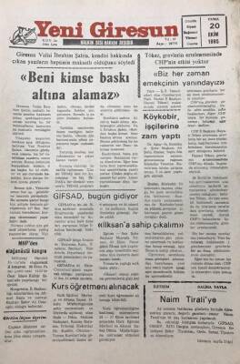 Yeni Giresun Gazetesi 20 Ekim 1995 Vali Şahin Beni Kimse Baskı Altına Alamaz GZ30271 - 1