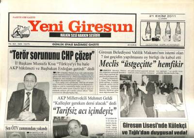 Yeni Giresun Gazetesi 20 Ekim 2011 - Terör Giresunda Kınandı GZ108891 - 1