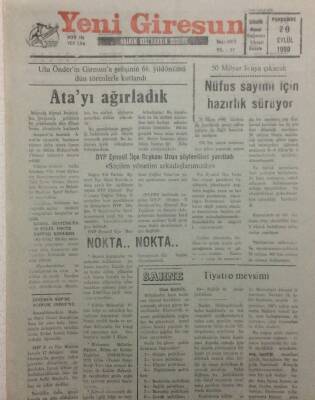 Yeni Giresun Gazetesi 20 Eylül 1990 - Nüfus Sayımı İçin Hazırlıklar Sürüyor GZ34560 - 1