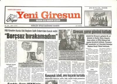 Yeni Giresun Gazetesi 20 Eylül 2006 - DSPden Miting Kınaması GZ107815 - 1