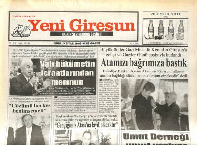 Yeni Giresun Gazetesi 20 Eylül 2011 - Atamızı Bağrımıza Bastık GZ108951 - 1