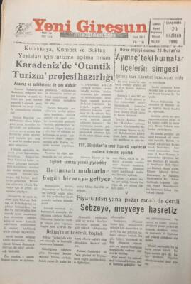 Yeni Giresun Gazetesi 20 Haziran 1990 Karadenizde Otantik Turizm Projesi Hazırlığı GZ25617 - 1