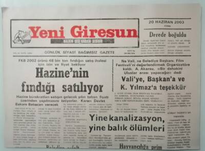 Yeni Giresun Gazetesi 20 Haziran 2003 Yine Kanalizasyon Yine Balık Ölümleri -GZ33296 - 1