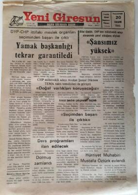 Yeni Giresun Gazetesi 20 Kasım 1995 - Yamak Başkanlığı Tekrar Garantiledi GZ28706 - 1