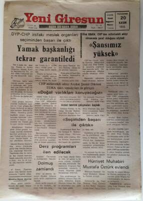 Yeni Giresun Gazetesi 20 Kasım 1995 - Yamak Başkanlığı Tekrar Garantiledi GZ28708 - 1