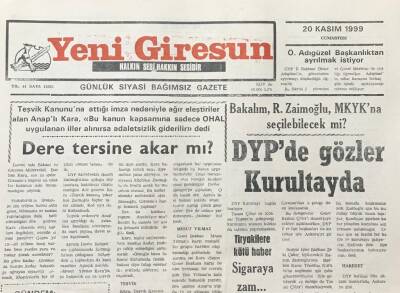 Yeni Giresun Gazetesi 20 Kasım 1999 R. Zaimoğlu MKYKye Seçilebilecek Mi GZ30298 - 1