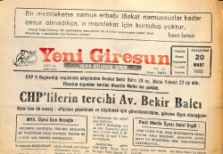 Yeni Giresun Gazetesi 20 Mart 1995 - CHPlilerin Tercihi Av. Bekir Balcı GZ101960 - 1