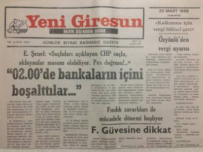Yeni Giresun Gazetesi 20 Mart 1999 - 02.00de Bankaların İçini Boşalttılar GZ34675 - 1
