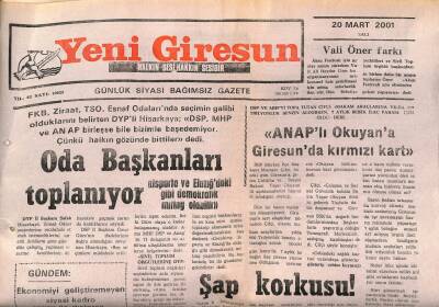 Yeni Giresun Gazetesi 20 Mart 2001 - Şap Korkusu GZ107867 - 1