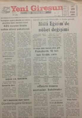 Yeni Giresun Gazetesi 20 Nisan 1993 - Milli Eğitimde Nöbet Değişimi GZ34043 - 1