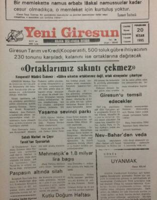 Yeni Giresun Gazetesi 20 Nisan 1995 - Giresun Spor Hangi Derdine Yansın GZ34643 - 1