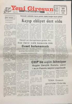 Yeni Giresun Gazetesi 20 Nisan 1996-Av. Bilal Demirin Ceseti Bulunamadı GZ14029 - 1
