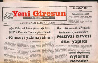 Yeni Giresun Gazetesi 20 Şubat 2001 - Festival Zirvesi Yapıldı GZ107869 - 1
