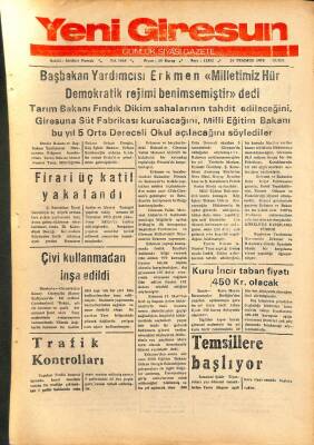 Yeni Giresun Gazetesi 20 Temmuz 1973 - Şebinkarahisarda 3 Katil Yakalandı GZ108497 - 1