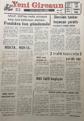 Yeni Giresun Gazetesi 20 Temmuz 1990 Giresunsporda Alt Yapı Sancısı GZ30124 - 1