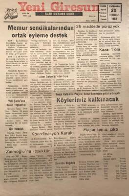 Yeni Giresun Gazetesi 20 Temmuz 1994Kırsal Kalkınma Projesi Kırsal Kesimden Geliri Artıracak GZ30039 - 1