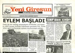 Yeni Giresun Gazetesi 20 Temmuz 2006 - AKP Binasının Önünde Eylem Başladı GZ101918 - 1