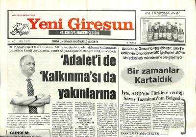 Yeni Giresun Gazetesi 20 Temmuz 2007 - GP İktidara Yürüyor GZ101765 - 1