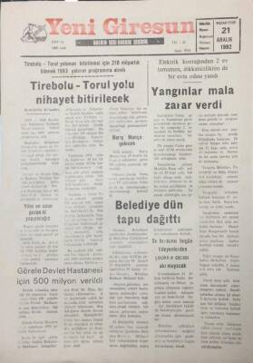 Yeni Giresun Gazetesi 21 Aralık 1992 Belediye Tapu Dağıttı GZ25605 - 1