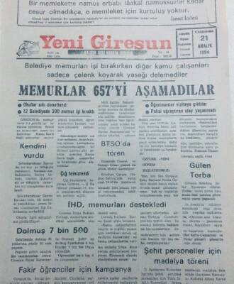 Yeni Giresun Gazetesi 21 Aralık 1994 - Memurlar 657yi Aşamadılar GZ40742 - 1