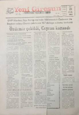 Yeni Giresun Gazetesi 21 Eylül 1993 42. Ve 47. Alaylar İçin Anıt Mezar Gündemde GZ26041 - 1