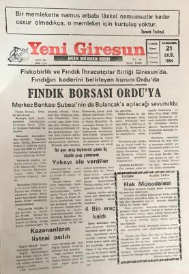 Yeni Giresun Gazetesi 21 Eylül 1994Fiskobirlik Ve Fındık İhracatçılar Birliği Giresunda Fındığın Kaderini Belirleyen Kurum Orduda GZ30042 - 1