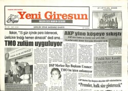 Yeni Giresun Gazetesi 21 Eylül 2006 - TMO Zulüm Uyguluyor GZ101883 - 1