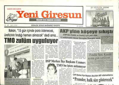 Yeni Giresun Gazetesi 21 Eylül 2006 - TMO Zulüm Uyguluyor GZ101883 - 1