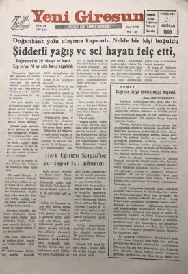 Yeni Giresun Gazetesi 21 Haziran 1994Şiddetli Yağış Ve Sel Hayatı Felç Etti GZ30070 - 1