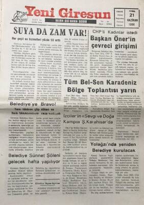 Yeni Giresun Gazetesi 21 Haziran 1996 Tüm Bel-Sen Karadeniz Bölge Toplantısı Yarın GZ30500 - 1