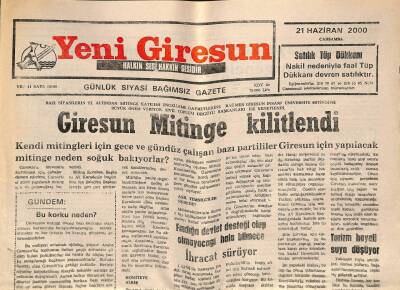 Yeni Giresun Gazetesi 21 Haziran 2000 - Fındığa Devlet Desteği Olup Olmayacağı Hala Bilmece GZ77960 - 1