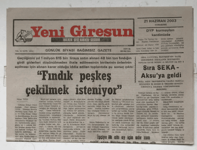 Yeni Giresun Gazetesi 21 Haziran 2003 - İki Genç Kızın Cesetleri Bulundu GZ5910 - 1