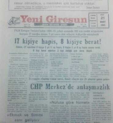 Yeni Giresun Gazetesi 21 Mart 1995 - CHP Merkezde Anlaşmazlık GZ42191 - 1