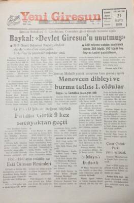 Yeni Giresun Gazetesi 21 Mayıs 1990 Baykal Devlet Giresunu Unutmuş GZ26061 - 1