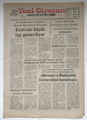 Yeni Giresun Gazetesi 21 Mayıs 1993 - Bu Yıl Yaş Çay Rekoltesi Yüksek GZ5542 - 1
