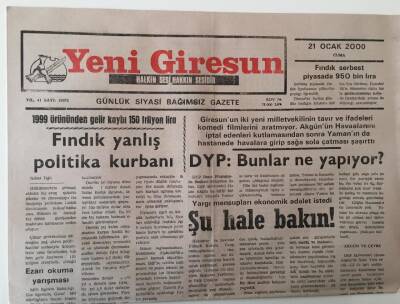 Yeni Giresun Gazetesi 21 Ocak 2000 - Fındık Yanlış Politika Kurbanı GZ28757 - 1