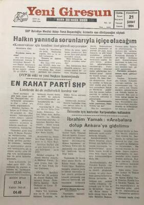 Yeni Giresun Gazetesi 21 Şubat 1994 En Rahat Parti SHP GZ25986 - 1