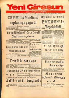 Yeni Giresun Gazetesi 21 Temmuz 1973 - Başbakan Yardımcısı Erkmenin Teşekkürü GZ108540 - 1