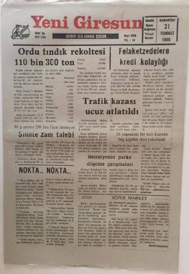 Yeni Giresun Gazetesi 21 Temmuz 1990 - Ordu Fındık Rekoltesi 110 Bin 300 Ton GZ31105 - 1