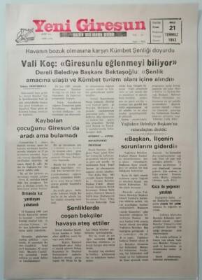Yeni Giresun Gazetesi 21 Temmuz 1992 Havanın Bozuk Olmasına Karşın Kümbet Şenliği Doyurdu -GZ37445 - 1