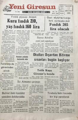 Yeni Giresun Gazetesi 22 Ağustos 1984 ÖzalEylülde Fındığa Fark Verilecek GZ30236 - 1