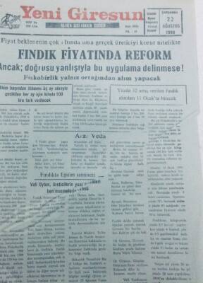 Yeni Giresun Gazetesi 22 Ağustos 1990 - Fındık Fiyatında Reform GZ40715 - 1