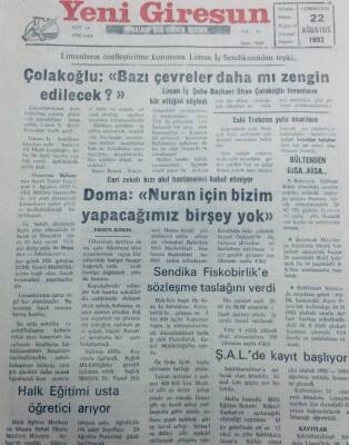 Yeni Giresun Gazetesi 22 Ağustos 1992 - Giresunspor-Çarşambaspor GZ40717 - 1