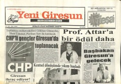 Yeni Giresun Gazetesi 22 Ağustos 2013 - Başbakan Giresuna Gelecek GZ101836 - 2