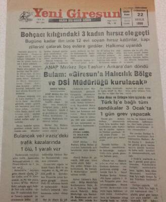 Yeni Giresun Gazetesi 22 Aralık 1990 - 3 Ocakta Bir Gün Grev Yapılacak GZ38222 - 1